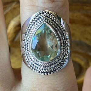 Natural Prasiolite Sterling Silver Ring Size 8.75